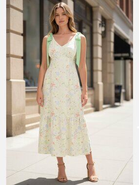 NWT Bridgerton Bow Strap Slip Maxi Dress  Floral Cottagecore Green Multi Small